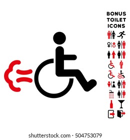 Patient Movement icon and bonus man and lady toilet symbols. Vector illustration style is flat iconic bicolor symbols, intensive red and black colors, white background.