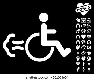 Patient Movement pictograph with bonus lovely graphic icons. Vector illustration style is flat iconic white symbols on black background.