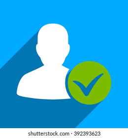 Patient Ok long shadow vector icon. Style is a flat patient ok iconic symbol on a blue square background.