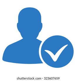 Patient Ok vector icon. Style is flat symbol, smooth blue color, rounded angles, white background.