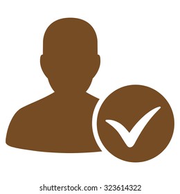 Patient Ok vector icon. Style is flat symbol, brown color, rounded angles, white background.