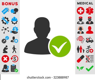 Patient Ok vector icon. Style is bicolor flat symbol, blue and gray colors, rounded angles, white background.