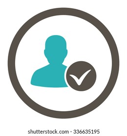 Patient Ok vector icon. Style is bicolor flat rounded symbol, grey and cyan colors, rounded angles, white background.