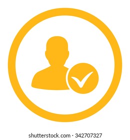 Patient Ok vector icon. Style is flat rounded symbol, yellow color, rounded angles, white background.