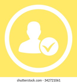 Patient Ok vector icon. Style is flat rounded symbol, white color, rounded angles, yellow background.