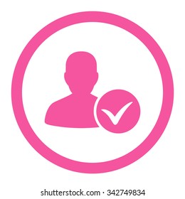 Patient Ok vector icon. Style is flat rounded symbol, pink color, rounded angles, white background.
