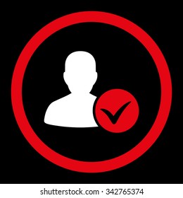 Patient Ok vector icon. Style is bicolor flat rounded symbol, red and white colors, rounded angles, black background.