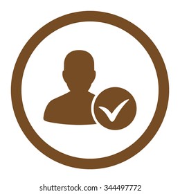 Patient Ok vector icon. Style is flat rounded symbol, brown color, rounded angles, white background.