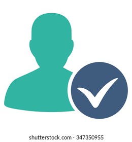 Patient Ok vector icon. Style is bicolor flat symbol, cobalt and cyan colors, rounded angles, white background.