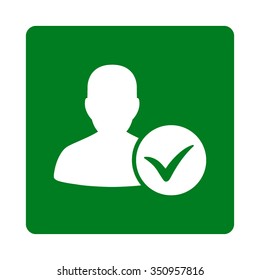 Patient Ok vector icon. Style is flat rounded square button, white and green colors, white background.