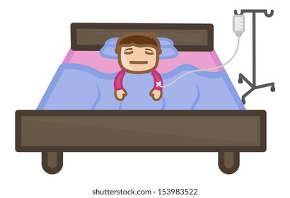 Patient on Home Bad - Medical Cartoon Vector Character