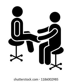 A patient on a stool getting checked by doctor depicting neurological examination 