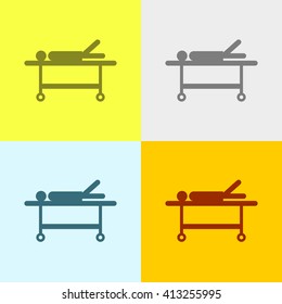 Patient on Stretcher Icon on Four Different Backgrounds. Eps-10.