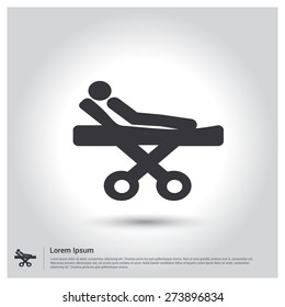 patient on stretcher Icon, pictogram icon on gray background. Vector illustration. Flat design style