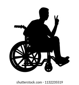 Patient on wheelchair silhouette vector