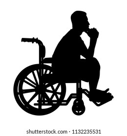 Patient on wheelchair silhouette vector