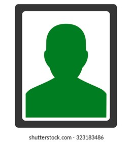 Patient Portrait vector icon. Style is bicolor flat symbol, green and gray colors, rounded angles, white background.