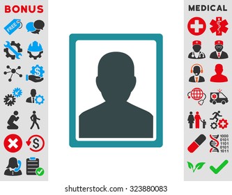 Patient Portrait vector icon. Style is bicolor flat symbol, soft blue colors, rounded angles, white background.