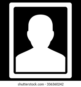 Patient Portrait vector icon. Style is flat symbol, white color, rounded angles, black background.