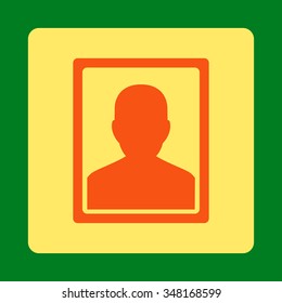 Patient Portrait vector icon. Style is flat rounded square button, orange and yellow colors, green background.