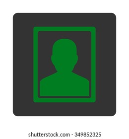 Patient Portrait vector icon. Style is flat rounded square button, green and gray colors, white background.