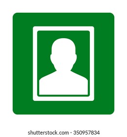 Patient Portrait vector icon. Style is flat rounded square button, white and green colors, white background.