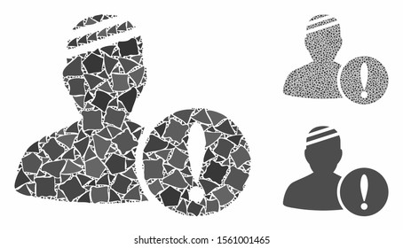 Patient problem composition of trembly pieces in variable sizes and color tones, based on patient problem icon. Vector humpy pieces are united into composition.