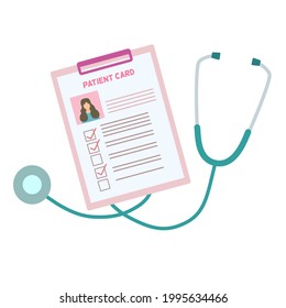 A patient profile document with stethoscope, medical document concept , pink and green tone color, patient card