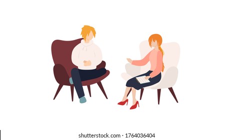 A patient psychotherapy session background. Modern illustration slider site page. The concept of the therapist his problem. Web banner personal session of psychotherapy. Vector design image. 