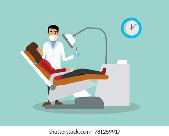 Patient At A Reception At The Dentist. Vector Illustration.
