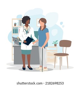 Patient at the reception in the doctor's office. Medical assistance and care. To keep healthy. Vector illustration in a flat style.