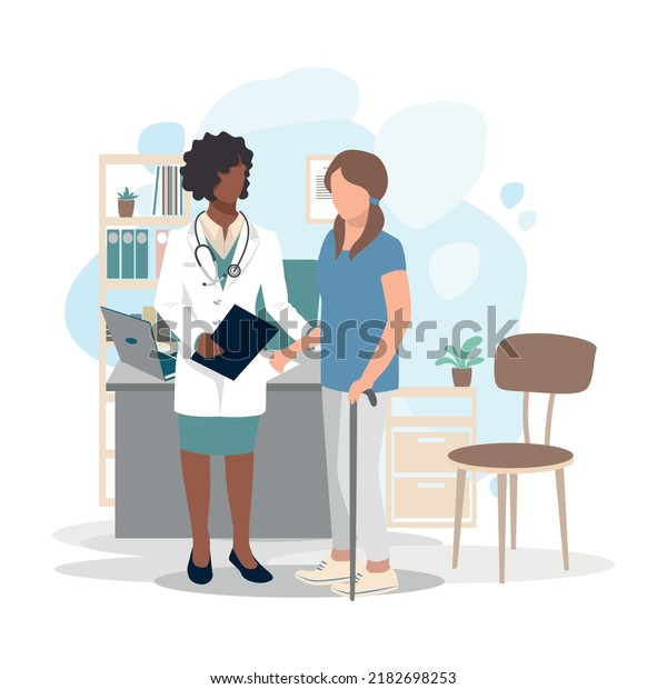 Patient at the reception in the doctor\'s office.\
Medical assistance and care. To keep healthy. Vector illustration\
in a flat style.