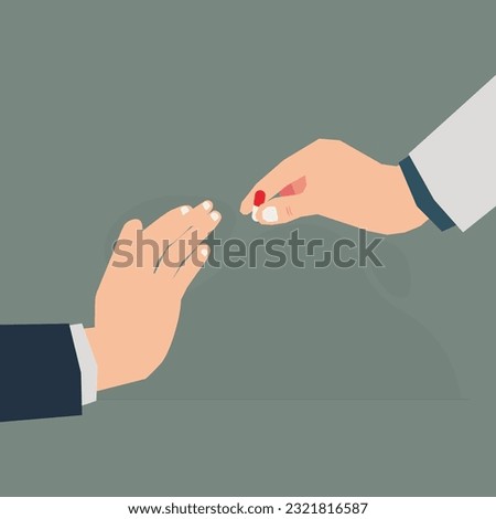 The patient refuses the capsule medicine given by the doctor vector illustration