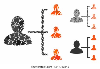 Patient relations composition of ragged pieces in various sizes and color hues, based on patient relations icon. Vector ragged elements are combined into composition.