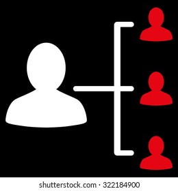 Patient Relations vector icon. Style is bicolor flat symbol, red and white colors, rounded angles, black background.