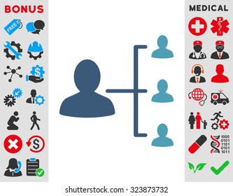 Patient Relations vector icon. Style is bicolor flat symbol, cyan and blue colors, rounded angles, white background.