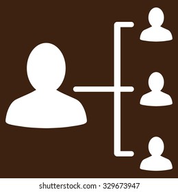 Patient Relations vector icon. Style is flat symbol, white color, rounded angles, brown background.