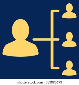 Patient Relations vector icon. Style is flat symbol, yellow color, rounded angles, blue background.