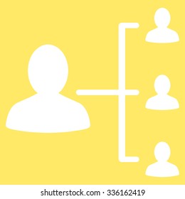 Patient Relations vector icon. Style is flat symbol, white color, rounded angles, yellow background.