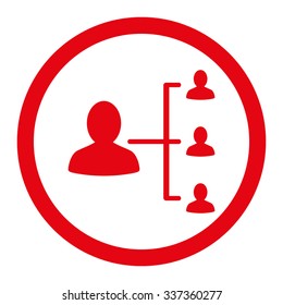 Patient Relations vector icon. Style is flat rounded symbol, red color, rounded angles, white background.