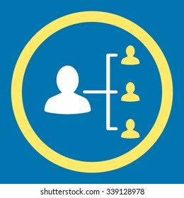 Patient Relations vector icon. Style is bicolor flat rounded symbol, yellow and white colors, rounded angles, blue background.