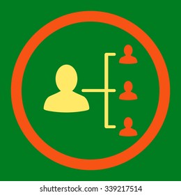 Patient Relations vector icon. Style is bicolor flat rounded symbol, orange and yellow colors, rounded angles, green background.