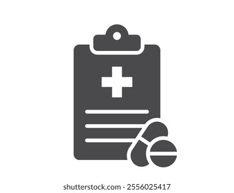 Patient report card flat icon. Medical history and pills. Isolated vector image in simple style