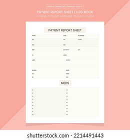 Patient Report Sheet | Patient Report Note Book | Patient Report Log Book Printable Template