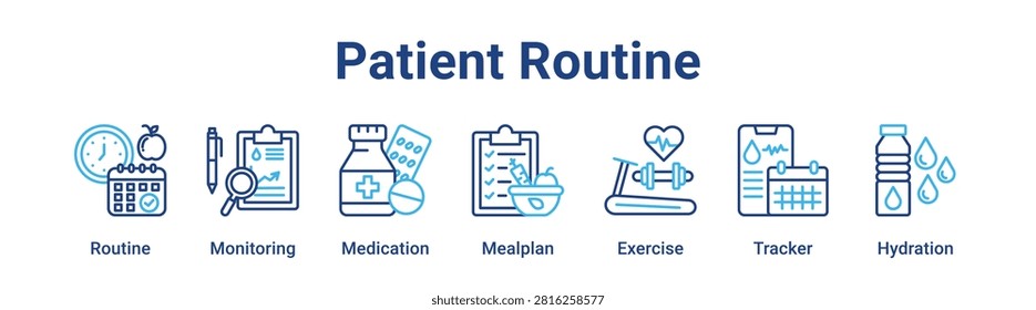 Patient Routine web banner icon vector illustration concept for medical with icon of Routine, Monitoring, Medication, Mealplan, Exercise.