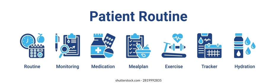 Patient Routine web banner icon vector illustration concept for medical with icon of Routine, Monitoring, Medication, Mealplan, Exercise.