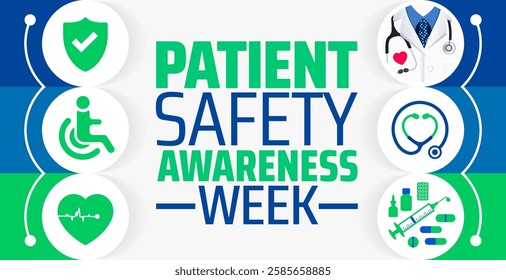 Patient Safety Awareness Week background banner or poster design template. observed every year in March. Holiday concept. Use to any Template, card, poster, placard, template.