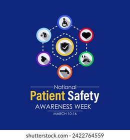 Patient safety awareness week is observed every year in March. That is serves as a  awareness promoting and Improvement patient safety practices. Banner poster, flyer and Banner, background design.
