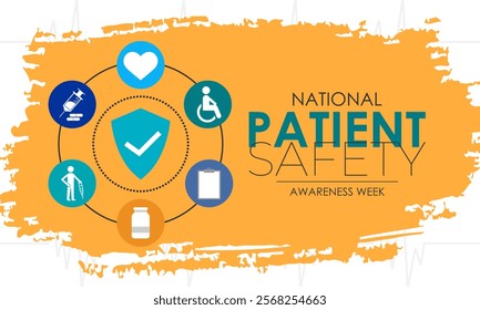 Patient safety awareness week is observed every year in March. Patient Safety Awareness  is observed to increase patient and health professional awareness. Design for banner, cards, prints. Eps 10.