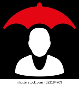 Patient Safety vector icon. Style is bicolor flat symbol, red and white colors, rounded angles, black background.